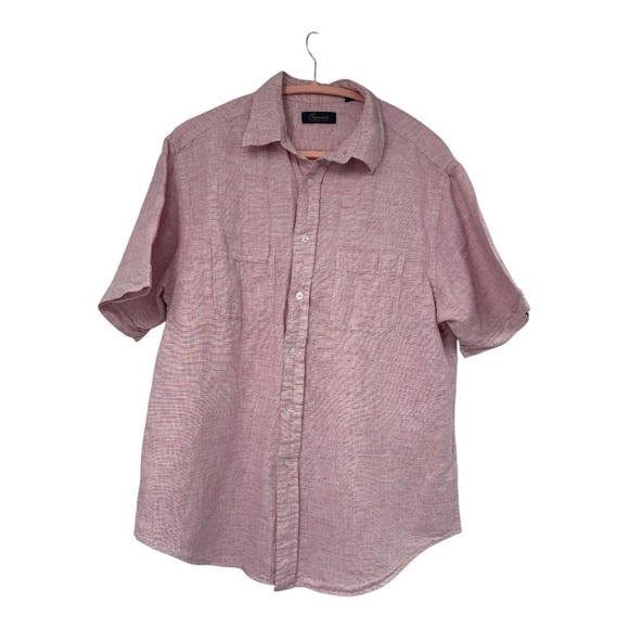Roundtree & Yorkee Casual Male Short Sleeve Linen Cotton Button-Up Shirt Red - Picture 3 of 8